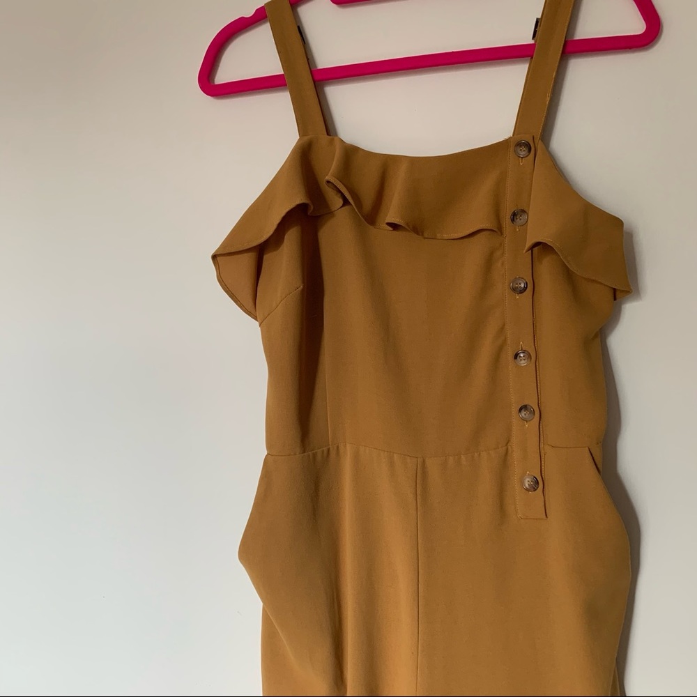 Piper and Scoot Jumpsuit w/ Pocket Size L Mustard Yellow Ruffle Button Detail